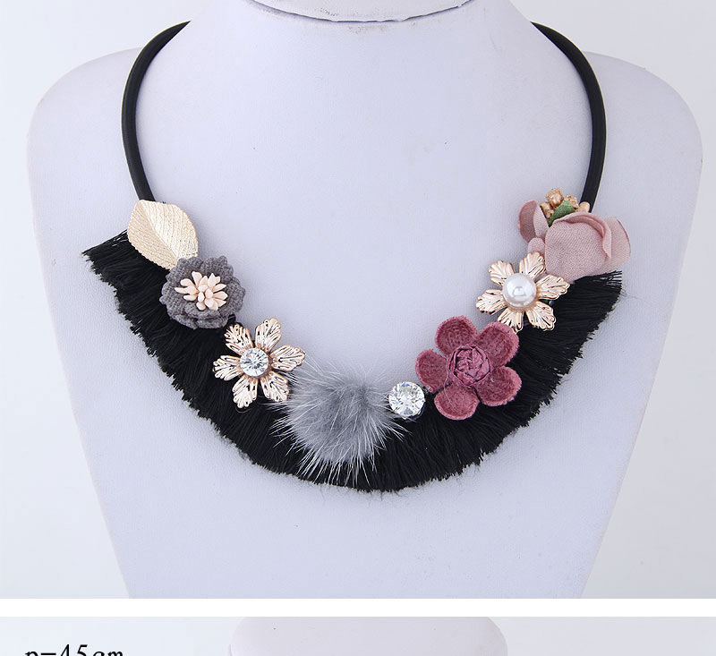 Fashion Pink+black+gray Flower Shape Decorated Necklace,Thin Scaves