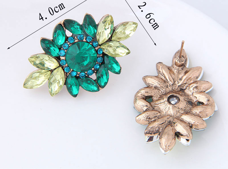 Fashion Champagne Diamond Decorated Flower Shape Earrings,Stud Earrings