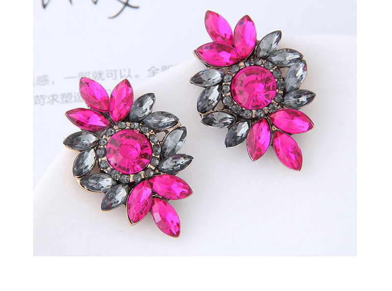 Fashion Champagne Diamond Decorated Flower Shape Earrings,Stud Earrings