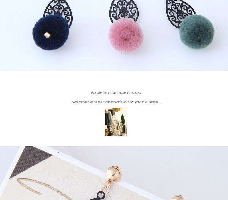 Trendy Navy Fuzzy Ball Decorated Hollow Out Earrings,Drop Earrings