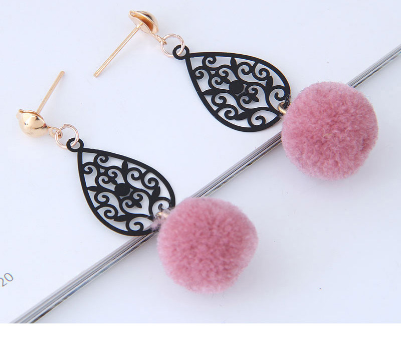 Trendy Navy Fuzzy Ball Decorated Hollow Out Earrings,Drop Earrings