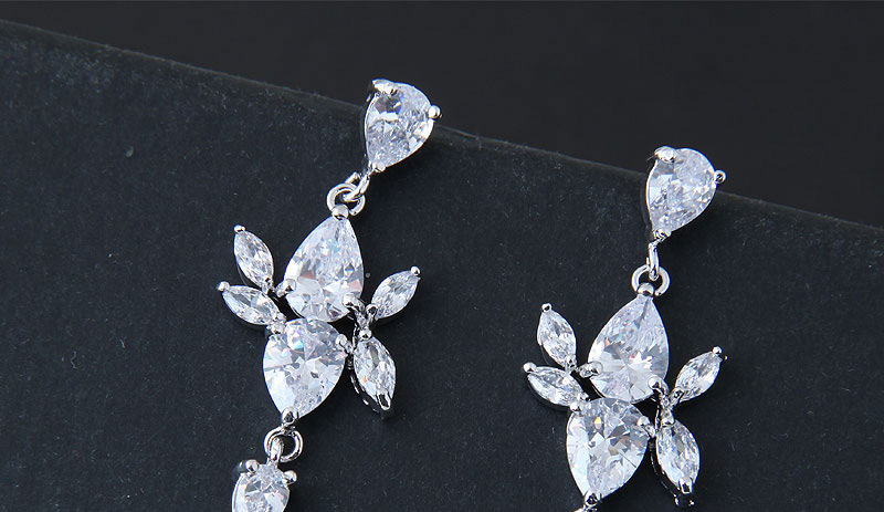 Elegant White Waterdrop Shape Diamond Decorated Earrings,Drop Earrings