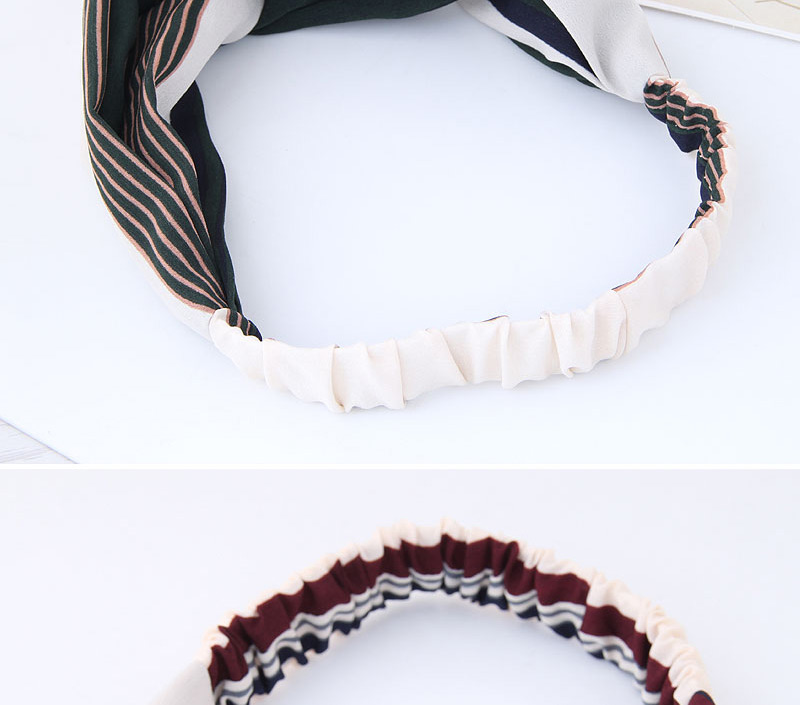 Fashion Pink+olive Green Stripe Pattern Decorated Headband,Hair Ribbons