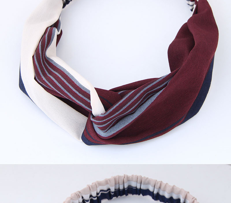 Fashion Claret Red+white Stripe Pattern Decorated Headband,Hair Ribbons