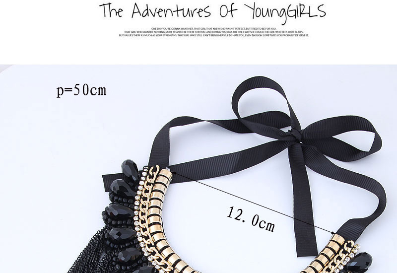 Fashion Black+gold Color Long Tassel Decorated Simple Necklace,Bib Necklaces