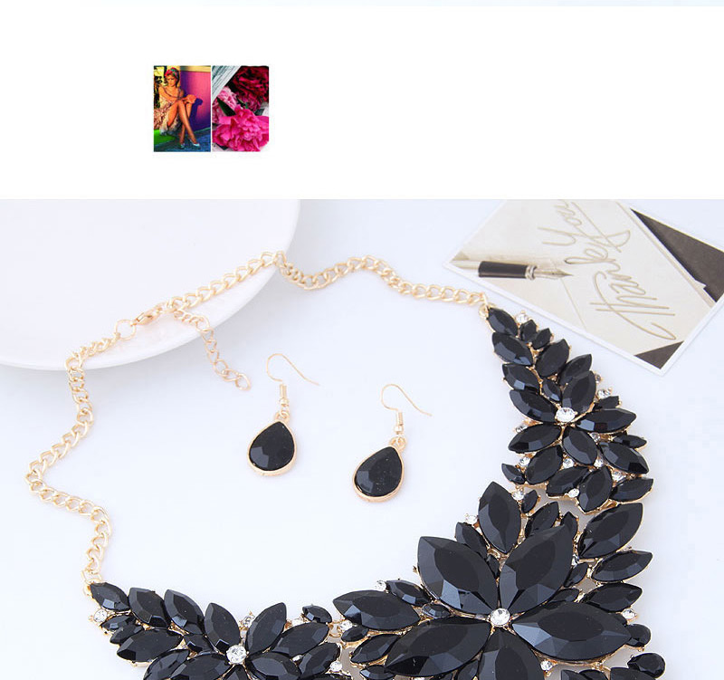 Fashion Black Gemstone Decorated Pure Color Jewelry Sets,Jewelry Sets