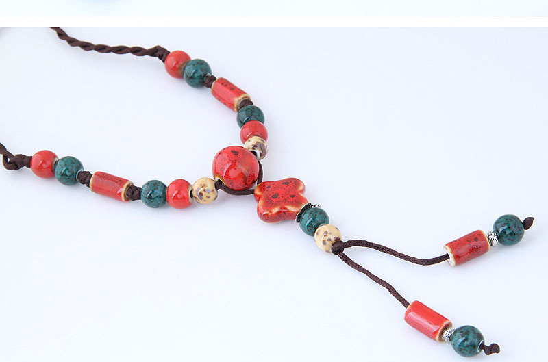 Bohemia Red Flower Decorated Long Necklace,Beaded Necklaces