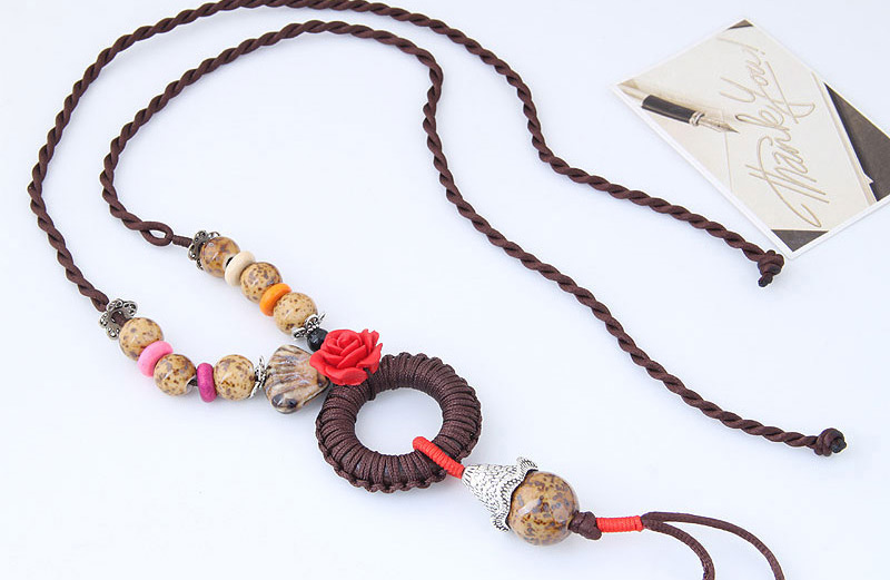 Bohemia Coffee Flower&beads Decorated Hand-woven Necklace,Beaded Necklaces