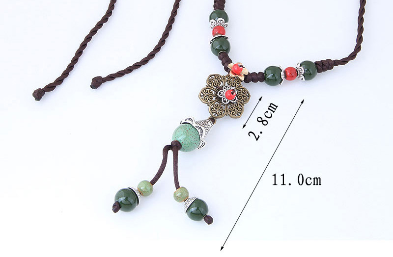 Bohemia Green Flower&beads Decorated Hand-woven Necklace,Beaded Necklaces