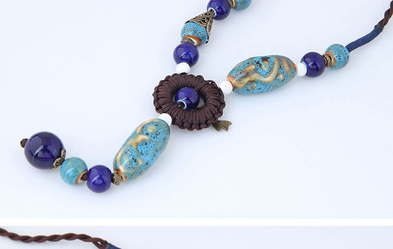 Bohemia Blue Bowknot&beads Decorated Hand-woven Necklace,Beaded Necklaces