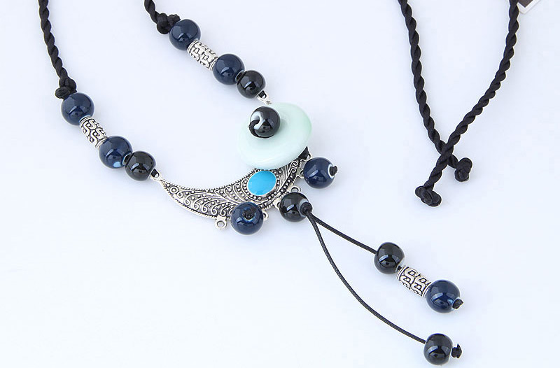 Bohemia Navy Crescent Moon Decorated Long Necklace,Beaded Necklaces