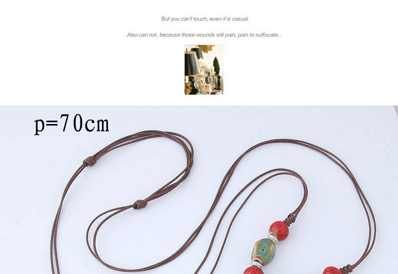 Bohemia Red+green Beads&circular Ring Decorated Long Necklace,Beaded Necklaces
