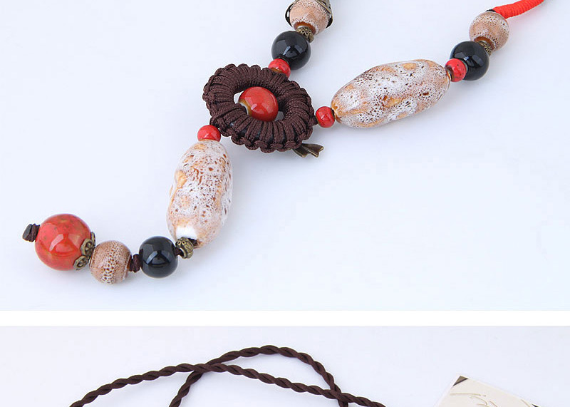 Bohemia Pink+brown Bowknot&beads Decorated Hand-woven Necklace,Beaded Necklaces