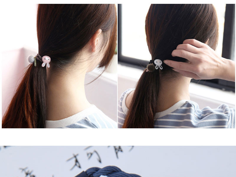 Fashion Pink+coffee Rabbit Decorated Pom Hair Band,Hair Ring