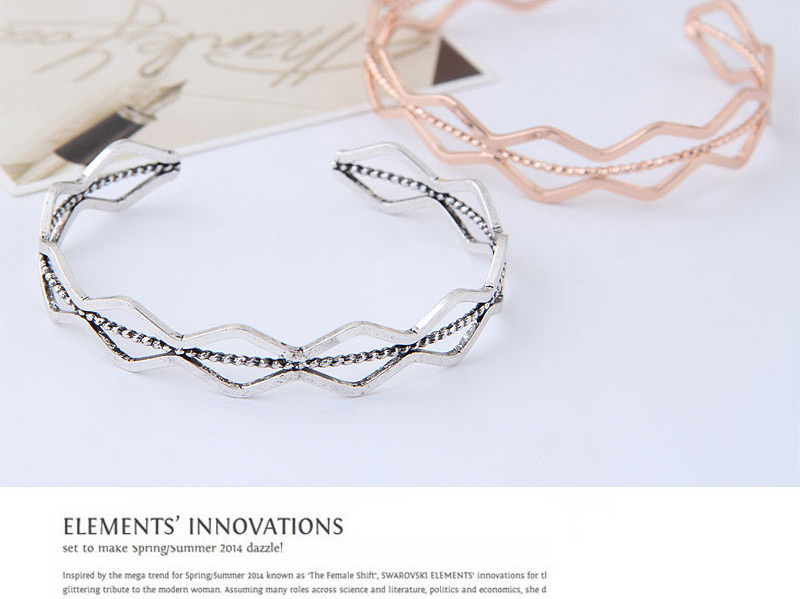 Fashion Silver Color Wave Shape Decorated Opening Bracelet,Fashion Bangles