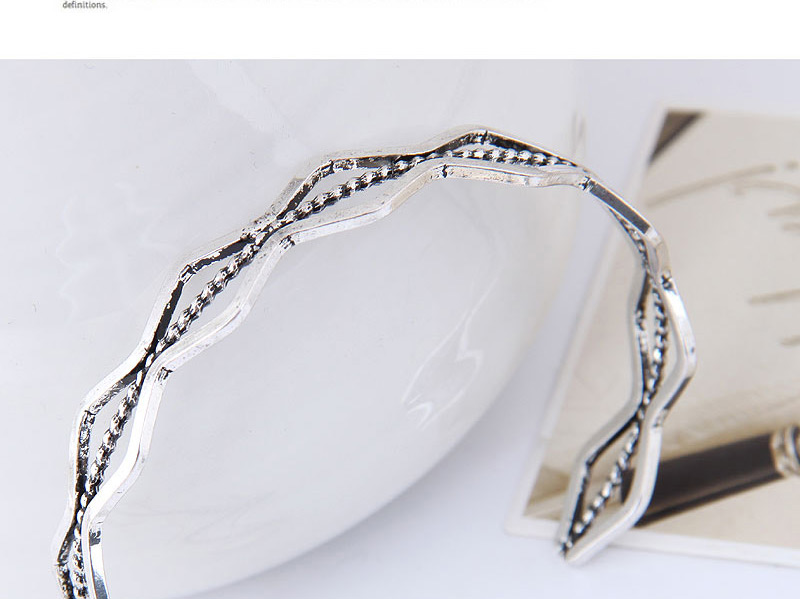 Fashion Silver Color Wave Shape Decorated Opening Bracelet,Fashion Bangles