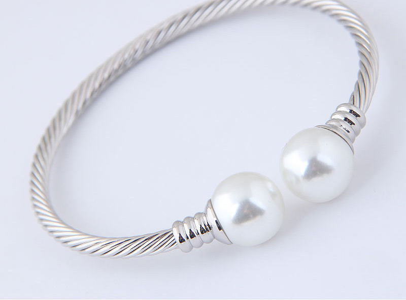 Fashion Silver Color Pearls Decorated Opening Bracelet,Fashion Bangles