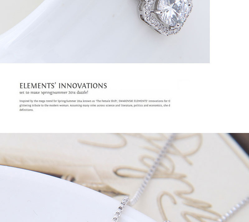 Elegant Silver Color Square Shape Diamond Decorated Necklace,Pendants