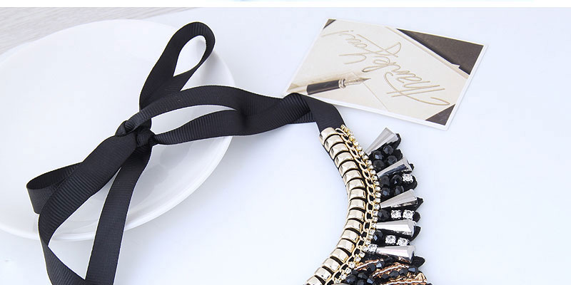 Fashion Black+gold Color Water Drop Shape Decorated Necklace,Bib Necklaces