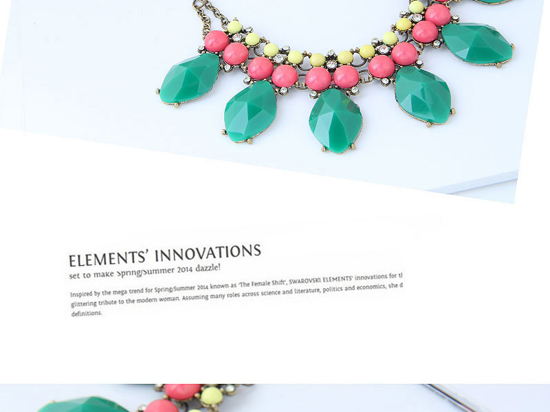 Fashion Green+red Oval Shape Decorated Necklace,Bib Necklaces