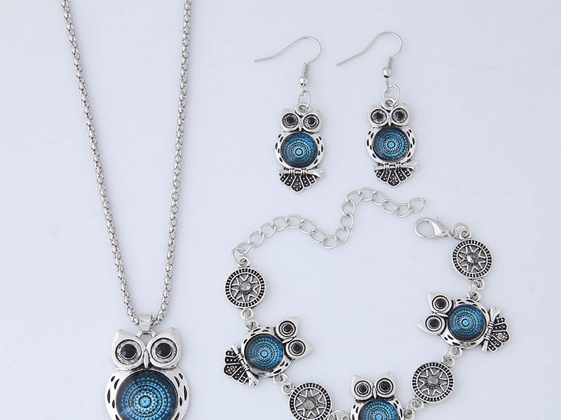 Fashion Silver Color+blue Owl Shape Decorated Jewelry Set,Jewelry Sets