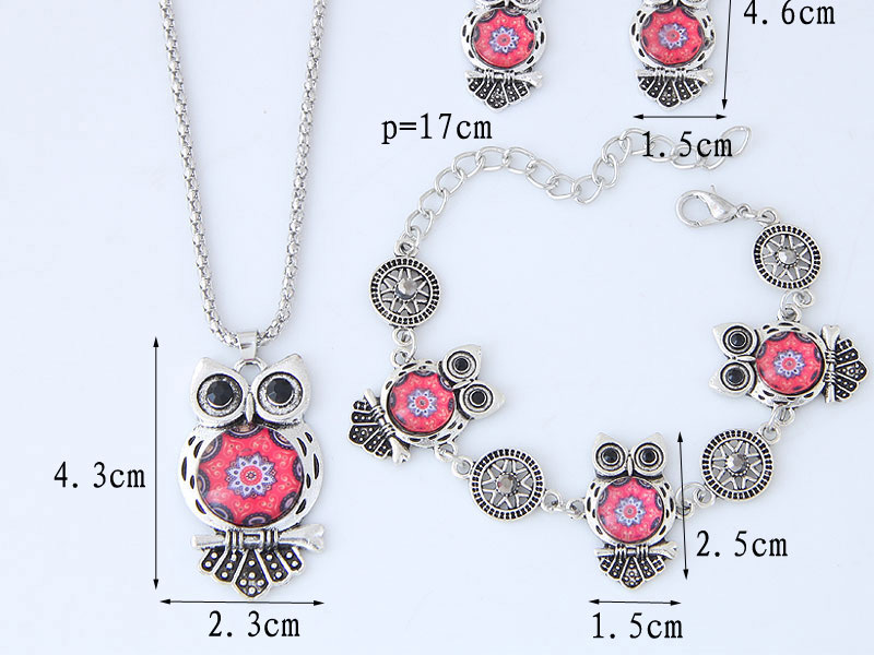 Fashion Red+silver Color Owl Shape Decorated Jewelry Set,Jewelry Sets