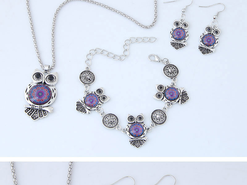 Fashion Silver Color+blue Owl Shape Decorated Jewelry Set,Jewelry Sets