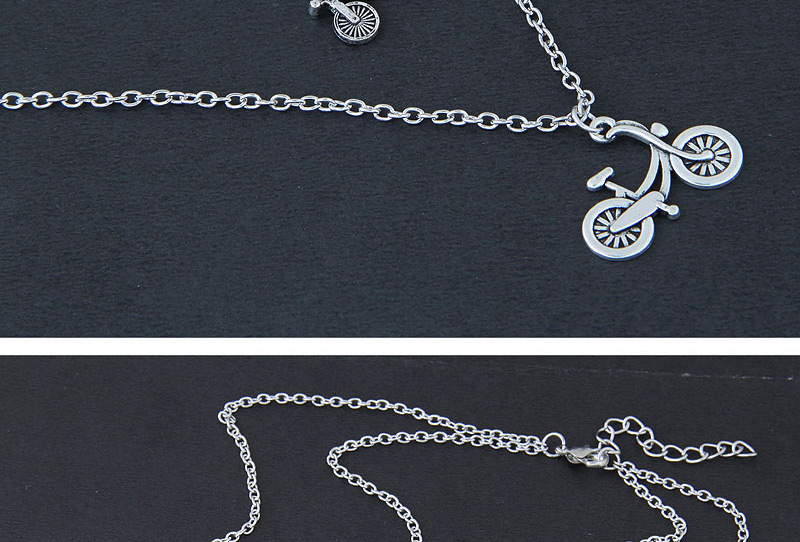 Elegant Silver Color Bicycle Pendant Decorated Double Layer Necklace,Bib Necklaces