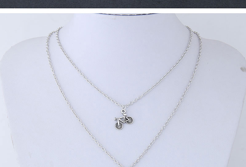 Elegant Silver Color Bicycle Pendant Decorated Double Layer Necklace,Bib Necklaces