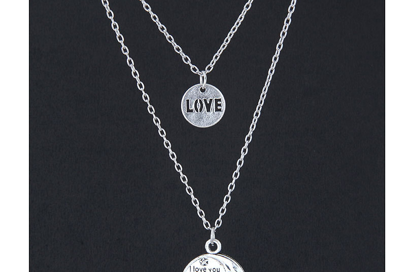 Elegant Silver Color Love Pendant Decorated Double Layer Necklace,Bib Necklaces