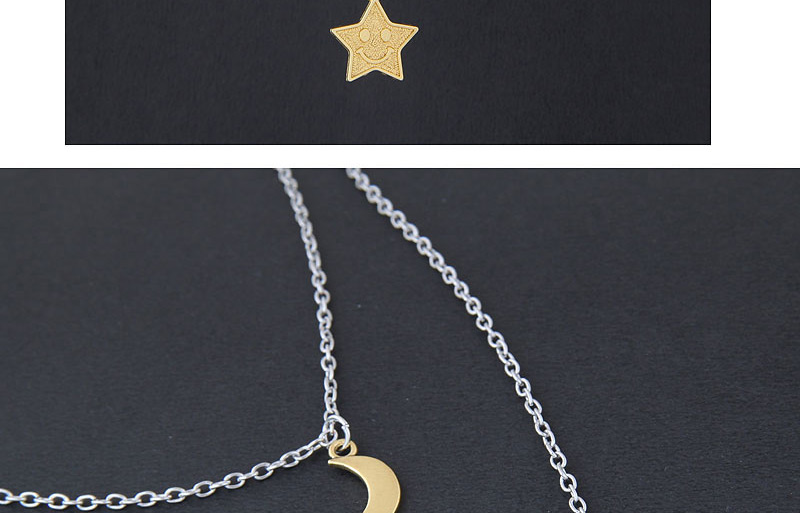 Elegant Gold Color Moon&star Decorated Double Layer Necklace,Bib Necklaces