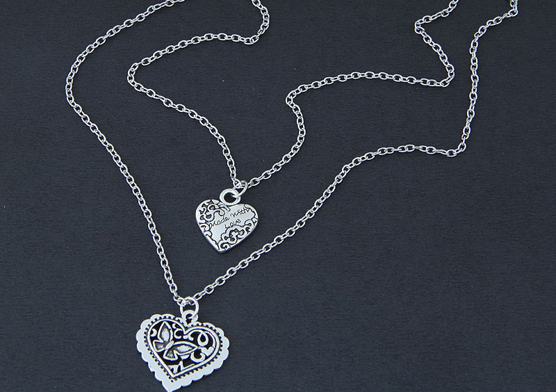 Elegant Silver Color Heart Shape Decorated Double Layer Necklace,Bib Necklaces