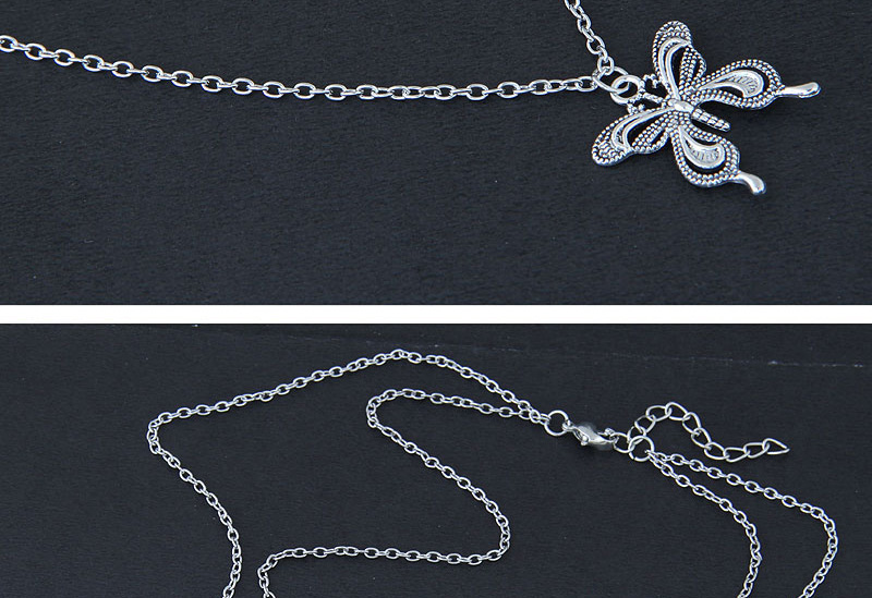 Elegant Silver Color Teapot&butterfly Decorated Double Layer Necklace,Bib Necklaces