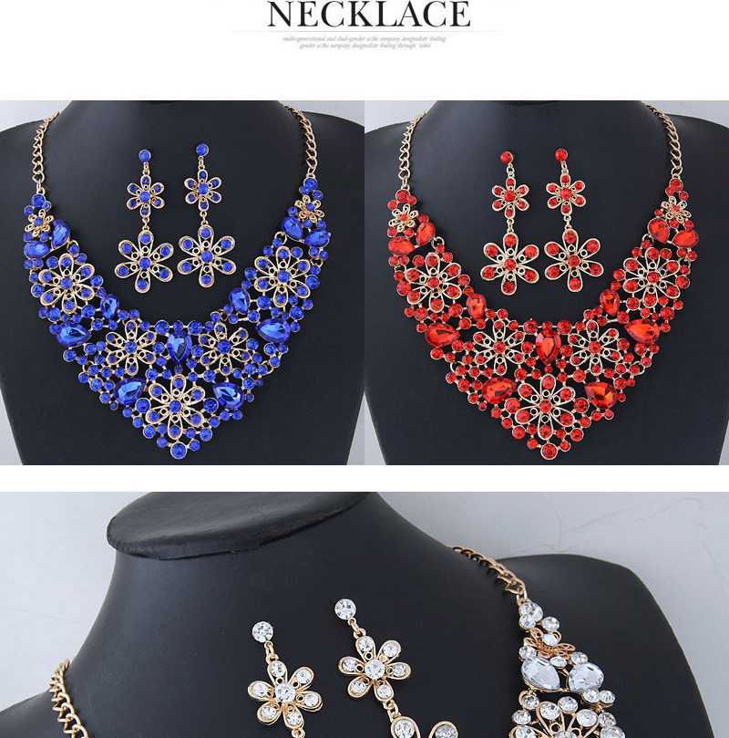 Elegant Red Flower Shape Design Hollow Out Jewelry Sets,Jewelry Sets