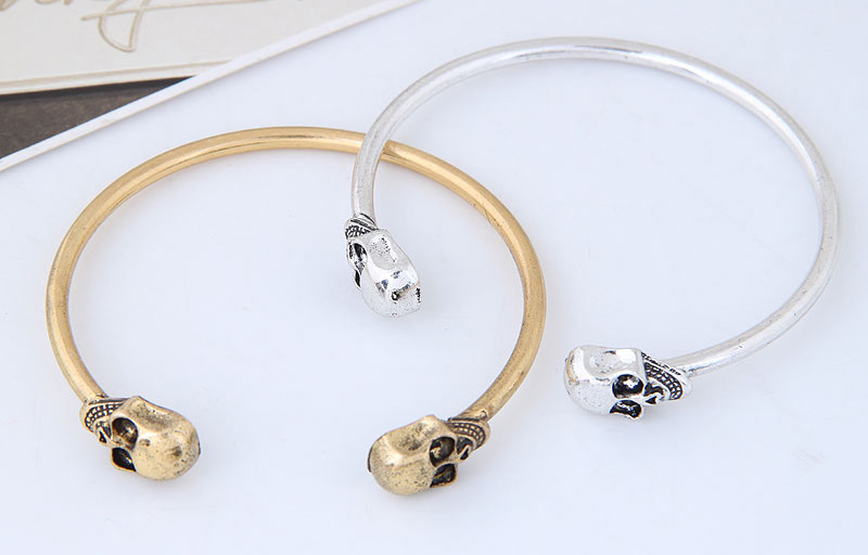 Personality Gold Color Skull Shape Decorated Opening Bracelets,Fashion Bangles