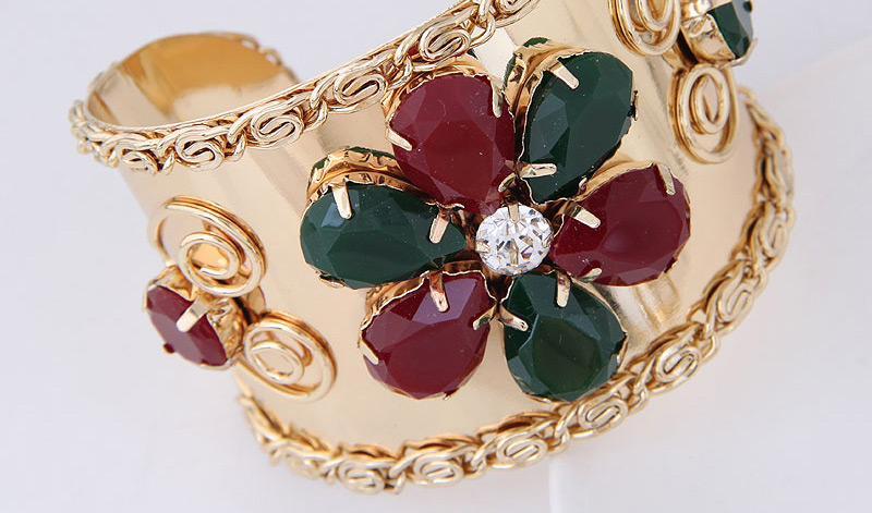 Elegant Red+green Flower Shape Decorated Open Bracelets,Fashion Bangles