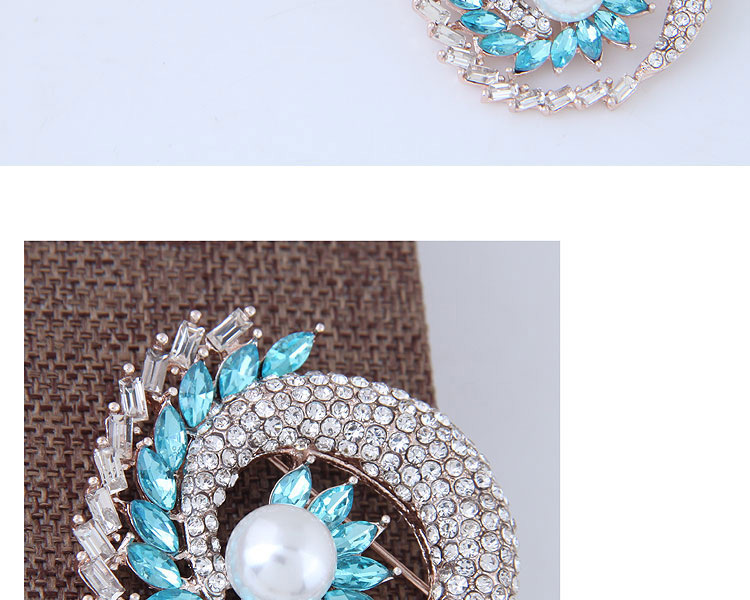 Fashion Blue+white Geometric Shape Diamond Decorated Brooch,Korean Brooches