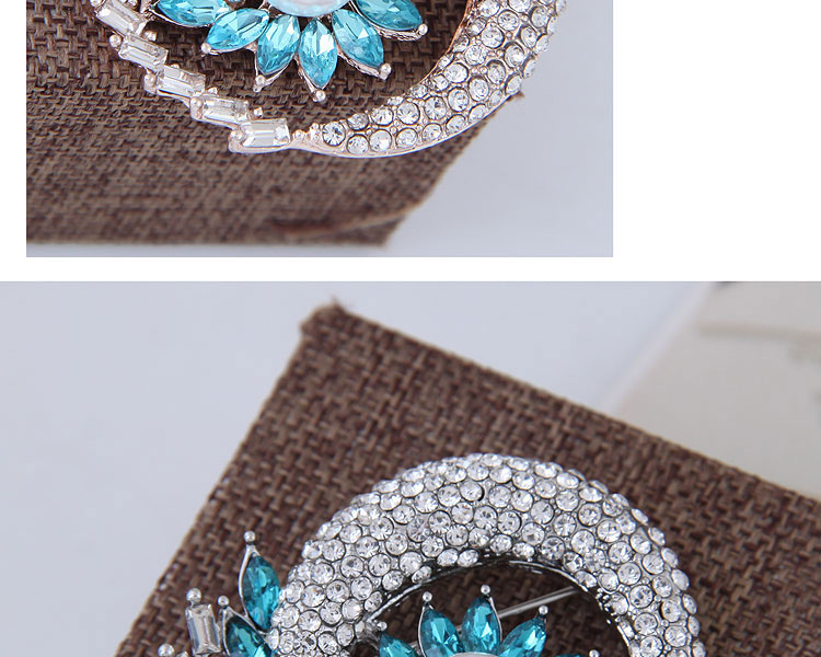 Fashion Blue+white Geometric Shape Diamond Decorated Brooch,Korean Brooches