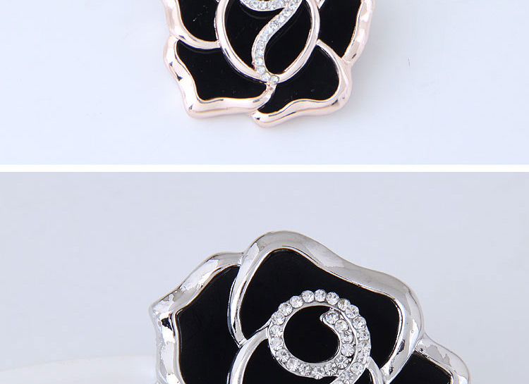 Fashion Gold Color+black Diamond Decorated Flower Shape Brooch,Korean Brooches