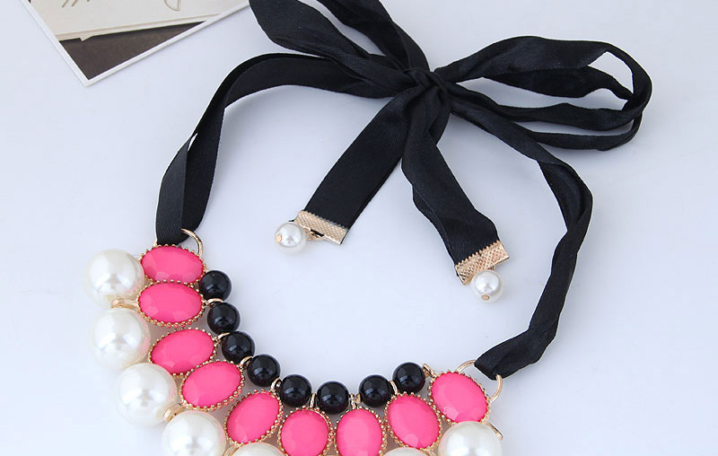 Fashion Pink+white Pearls Decorated Multi-layer Necklace,Crystal Necklaces