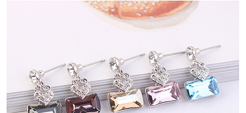 Fashion Light Purple Square Shape Diamond Decorated Earrings,Crystal Earrings