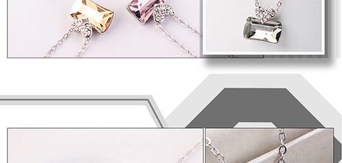 Fashion Pink Square Shape Pendant Decorated Necklace,Crystal Necklaces