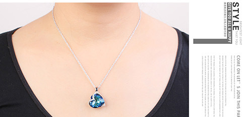 Fashion Blue Heart Shape Diamond Decorated Necklace,Crystal Necklaces