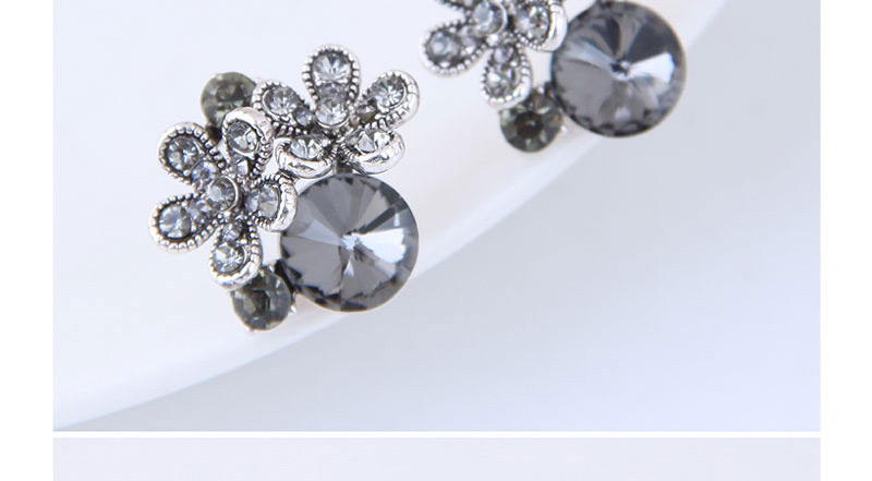 Elegant Gray Flower Shape Decorated Earrings,Stud Earrings