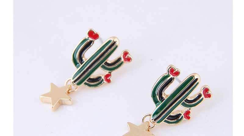 Lovely Green Cactus Shape Decorated Earrings,Stud Earrings