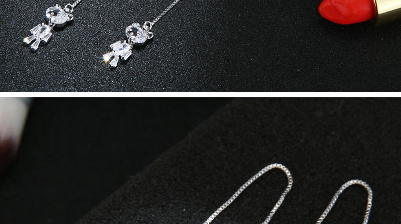 Elegant Silver Color Bear Shape Decorated Earrings,Drop Earrings