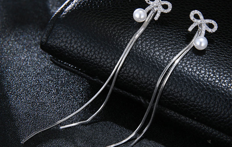 Fashion Silver Color Bowknot Shape Decorated Long Earrings,Drop Earrings
