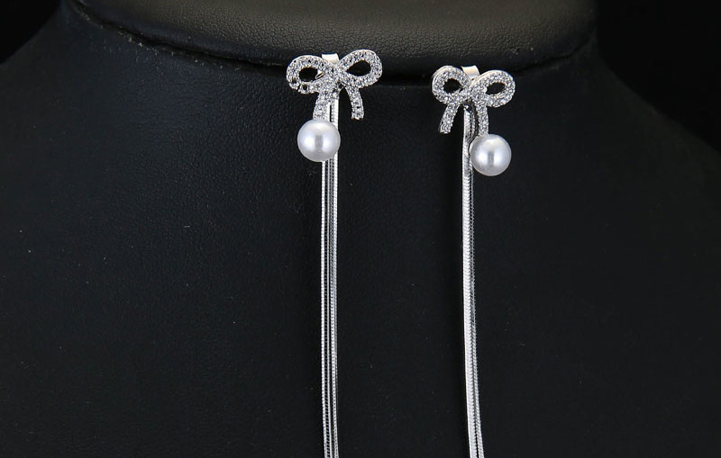 Fashion Silver Color Bowknot Shape Decorated Long Earrings,Drop Earrings