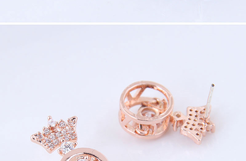 Elegant Rose Gold Crown Shape Decorated Earrings,Stud Earrings