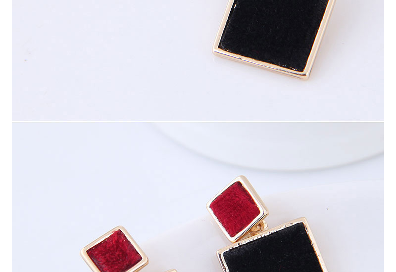 Fashion Black+red Square Shape Decorated Earrings,Stud Earrings